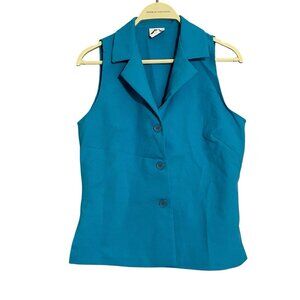 Vintage Btime USA Sleeveless Blouse Button Women Size 10 Retro Essential Collar